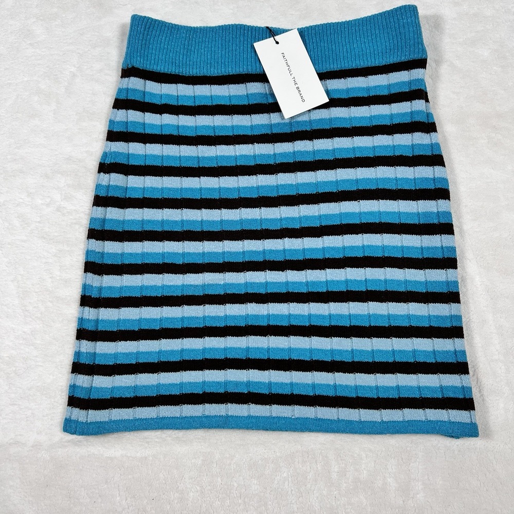 Faithfull The Brand NWT Women's Naja Knit Mini Skirt Blue Stripes Y2K 70,s